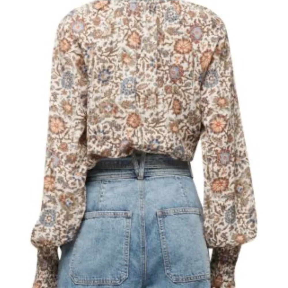 Veronica Beard Brown and Orange Relaxed Blouse with Notched Collar - Picture 3 of 5